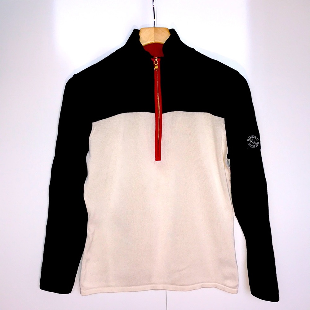 LAUREN RALPH LAUREN Cream and Black Sweater with Red Detailing WOMEN’S SIZE XL